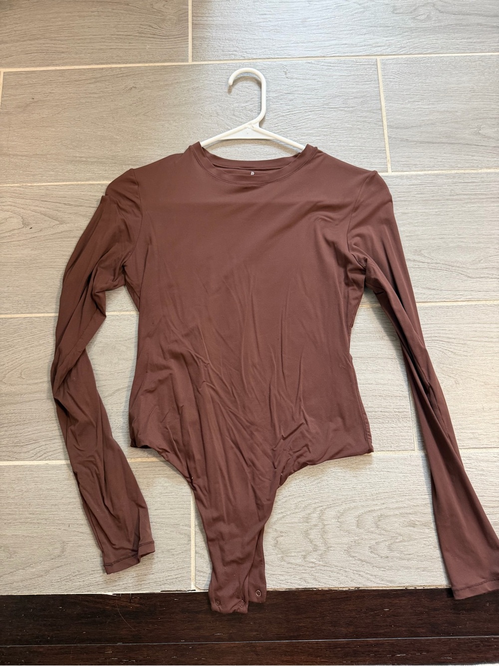 Long-Sleeve Brown Crewneck Bodysuit